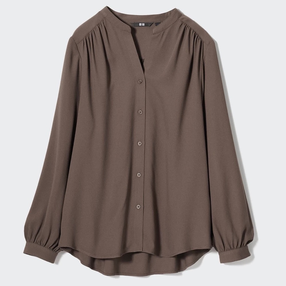 Uniqlo Rayon Gathered Blouse in Brown - Size XS